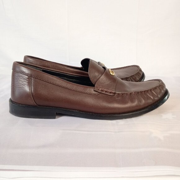 Coach Jolene Loafers Women Size 10 Brown Leather Gold C Logo Slip On Shoes - Picture 2 of 9